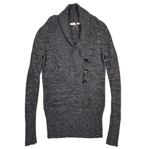 Roxy Womens L Gray Knit Sweater Cardigan Shawl Collar Coastal Skater Preppy Warm